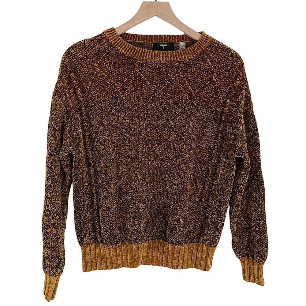 T Tahari Women’s Crewneck Knit Sweater in Mustard‎ Yellow and Black Size Medium